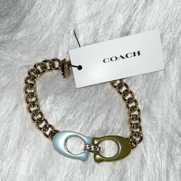 COACH Signature C Chain Link Bracelet CI963 Gold Resin • New - Picture 3 of 13